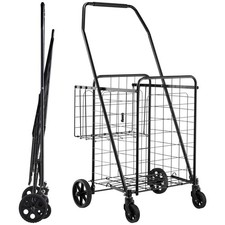 Folding Grocery Cart Dual Baskets 100lb Capacity
