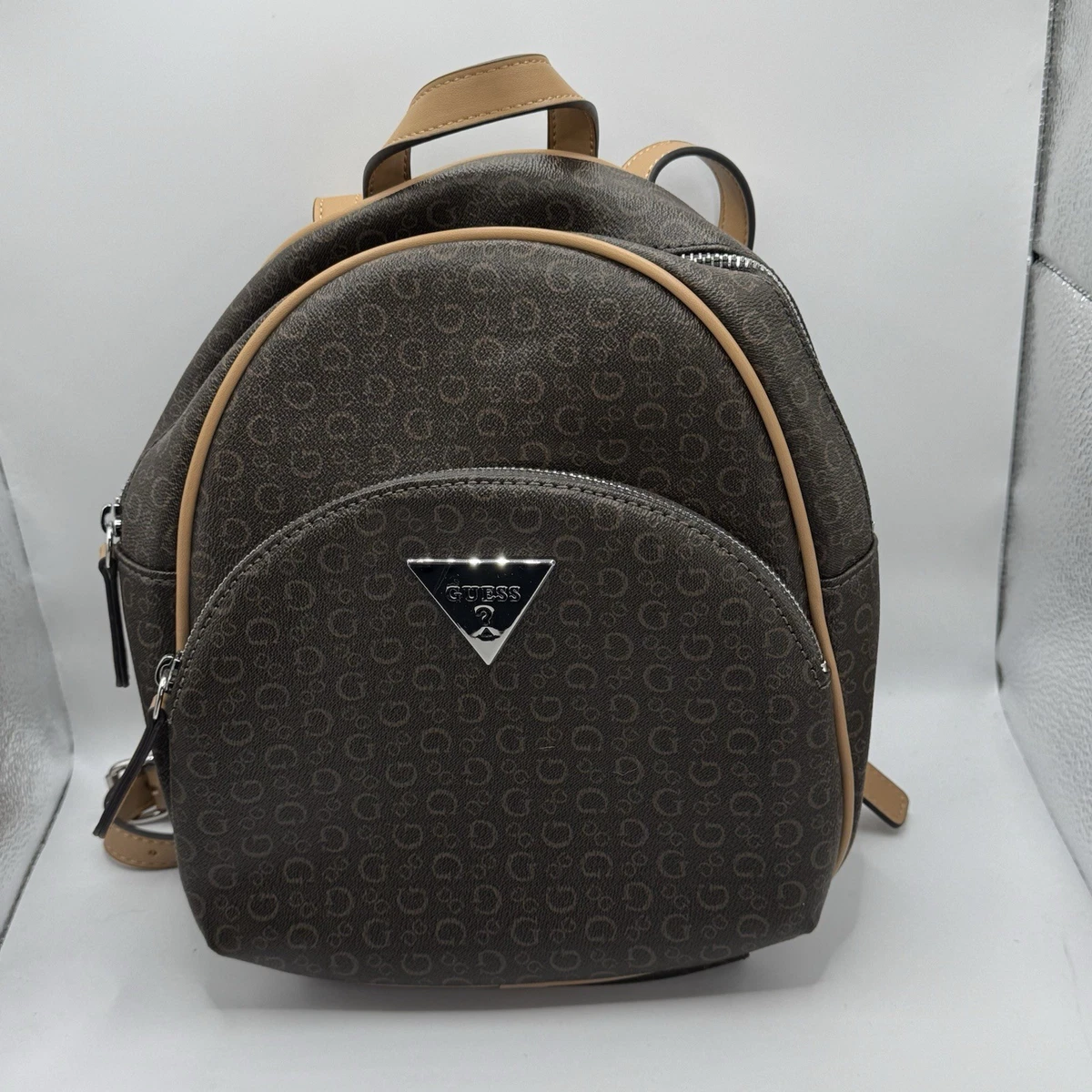Guess LA brown leather backpack many pockets drawstring design flaw GUESS backpack Power Play Tech Backpack L Brown Logo | Buy  main image 4