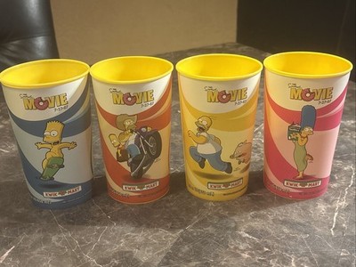 Set (4) Slurpee Squishee The Simpsons Movie 2007 Promo Cups Kwik-E-Mart 7-11