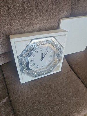Wall Clock, Octagon Mirror Glass Clock, Cute Diamond 12-Inch Non-Ticking Clock f