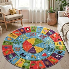 1pc Large Round Animal-Themed Floor Mat - Soft Pastel Colors Pink, Green, Yellow