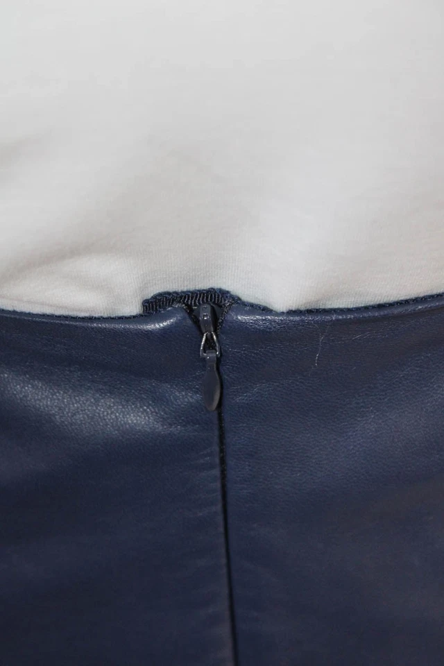Carolina Herrera Mujer Espalda Cremallera Hasta la Rodilla Cuero Falda Lápiz Azul Marino Talla 10 Foto 4 de 4