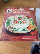 Retro Revolving Salad Carousel Lazy Susan 10 Piece Cream Plastic Vintage Vgc