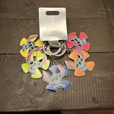 Disney Parks Lilo  Stitch Keychain 5 Set Stitch Colorful Hibiscus Flowers NWT