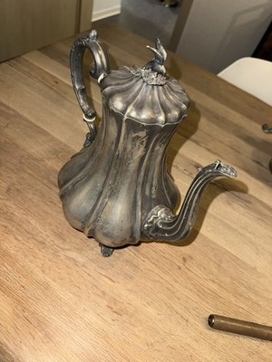 Antike Kaffeekanne 26 cm Adler Deckelknauf Metall gemarkt 2051 Sammler