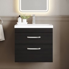 Nuie Athena Wall Hung 2-Drawer Vanity Unit with Basin 1 Charcoal Woodgrain 600mm