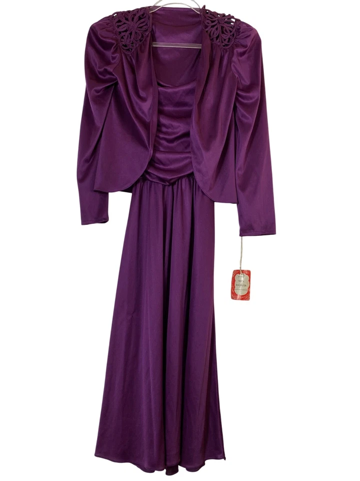 Sexy conjunto de vestido y chaqueta vintage púrpura sin mangas talla 7/8 discoteca retro años ochenta Foto 4 de 4
