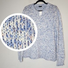 Size L NWT Ann Taylor Blue Pink White Knit Sweater Crew Neck Large