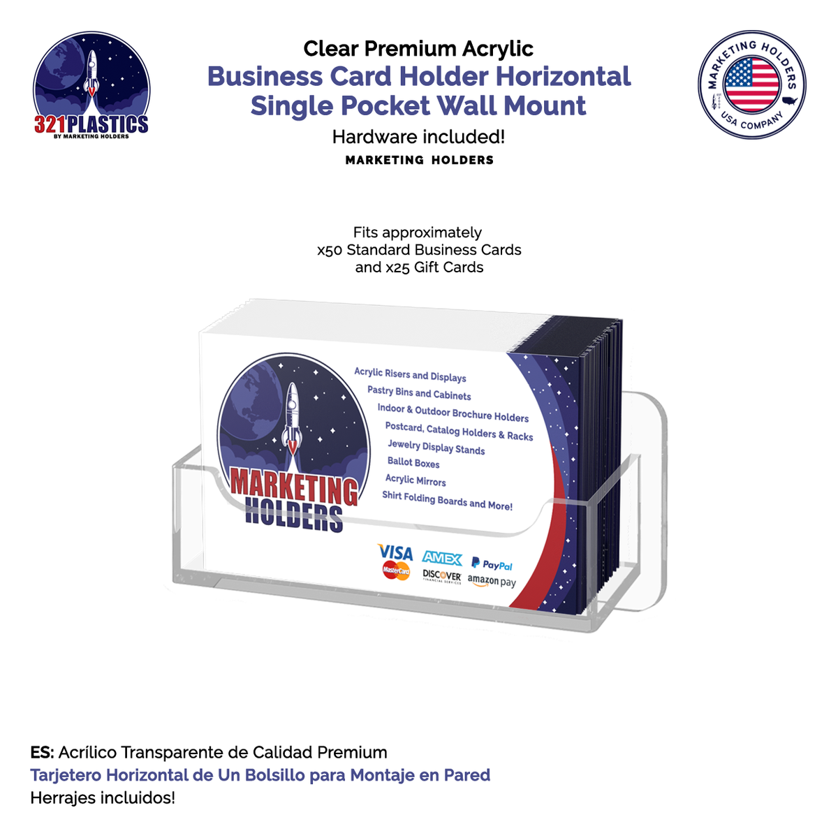 3-Pocket Wall Mount Business Card Holder - Black Acrylic Display For Contact Cards