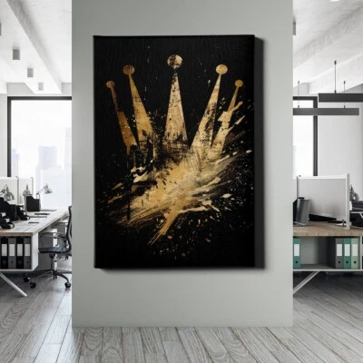 ✅WANDBILD LEINWAND,  ACRYLGLAS GOLD KRONE KUNST LUXUS BILD WANDDEKO PREMIUM - Bild 1 von 4