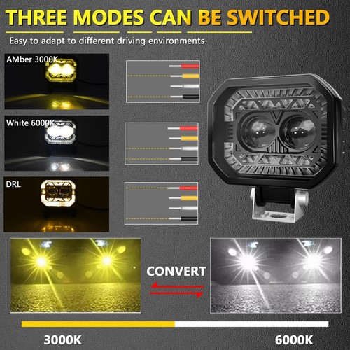 2x LED Spotlight White Amber High Low Beam 38W DC 12V-60V Auxiliary Work Lights - Picture 7 of 11