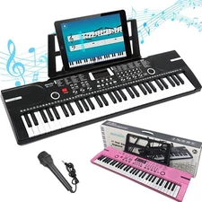 61 Key Pro Music Electronic Keyboard Electric Digital Piano Organ w/ Stand & Mic
