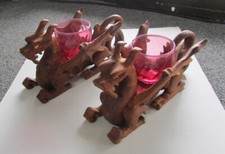 HAND CRAVED WOOD DRAGON CANDLE HOLDER CRYSTAL EYES TALL BY MIKE REIFEL 2000