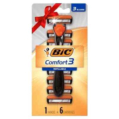 BIC Comfort 3 Hybrid Men's Disposable Razor, 3 Blades, 6 Cartridges and 1 Handle
