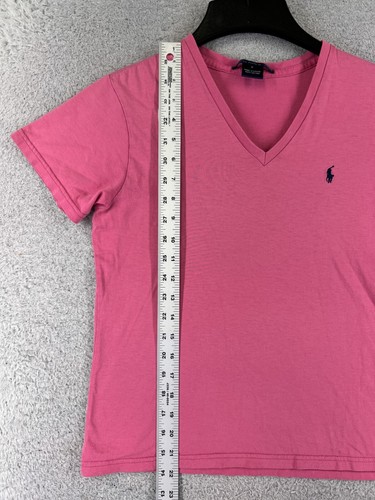 Ralph Lauren Sport Shirt Girl Medium Pink V-Neck Short Sleeve 100% Cotton Jersey - Picture 10 of 14