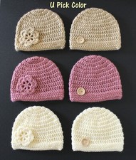 Lot of 2 Crochet Baby Hat Beanies Newborn - 3 Months NEW SOFT U CHOOSE COLOR 