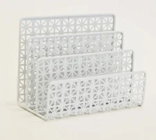 3 Slot Modern White Metal Desktop Mail Sorter, Letter Holder Desk Organizer