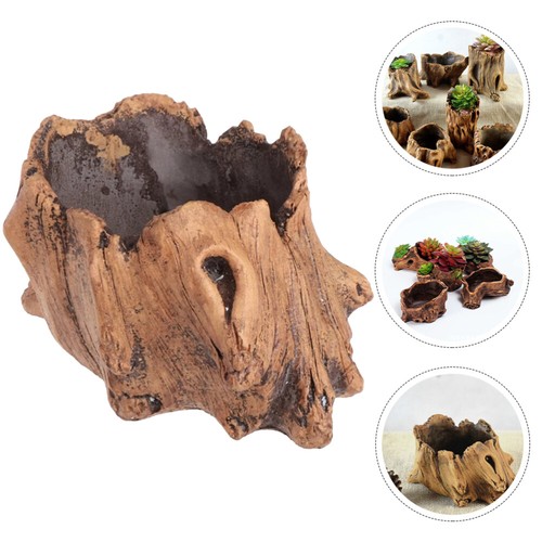 Imitation Root Plant Pot Decor Wood Bark Flower Retro Succulent Planter Desktop - Picture 2 of 12