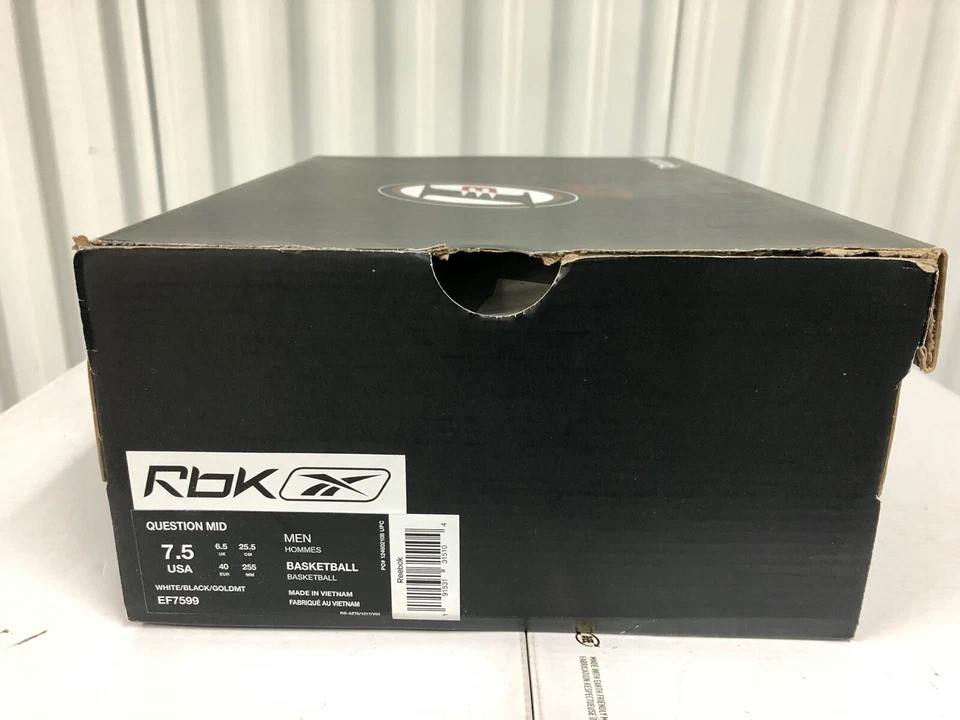 Reebok Question Mid RESPECT MY SHINE Wht BLACK TOE Gold 7.5 EF7599 Allen Iverson - Image 2 of 4