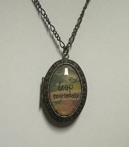 Medallion Necklace LEAP FEARLESSLY Locket Jewelry by Kelly Rae Roberts - Picture 2 of 8