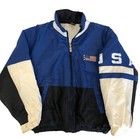 Vtg 90s JcPenney Blue Nylon COLORBLOCK Coat USA OLYMPIC Team Puffer Jacket RETRO
