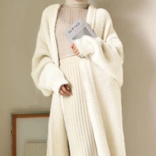 White Cardigan for Women Winter Clothes Knitted Fluffy Long Sleeve Sweater Coat - Bild 1 von 33