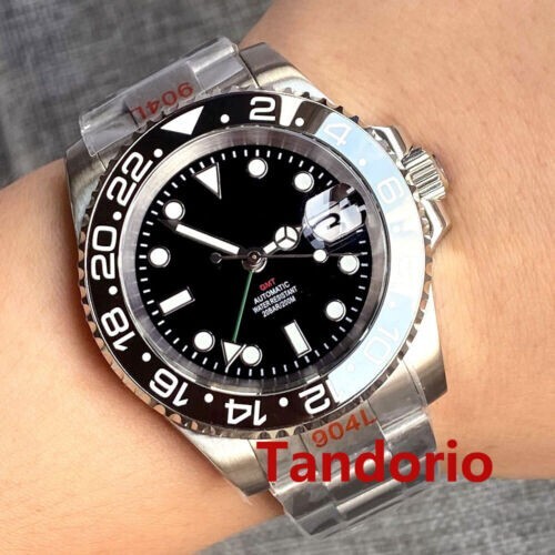 40 Mm Tandorio Japan NH34A GMT Funktion Schwarzes Zifferblatt