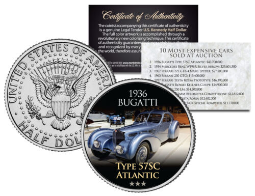 1936 BUGATTI *Expensive Auction Cars* JFK Half Dollar US Coin TYPE 57SC ATLANTIC - Picture 1 of 1