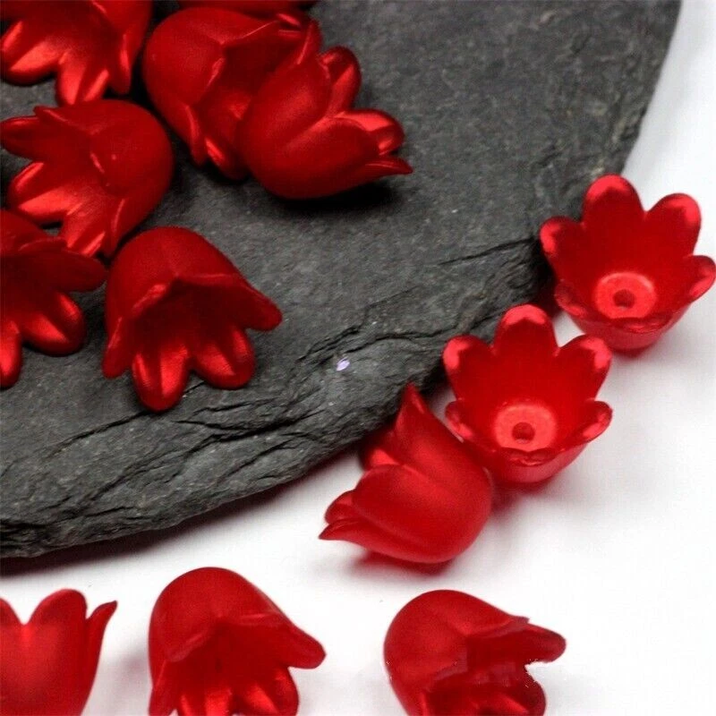 100Pcs Red 3D Trumpet Bell Flower Beads Cap 11x9mm DIY Hairpin Craft Jewelry - Image 3 of 3