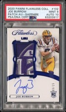 2020 PANINI FLAWLESS COLLEGIATE 102 JOE BURROW PATCH AUTOGRAPH-SAPPHIRE PSA 9/10