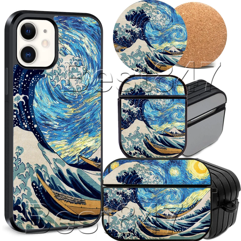 The Great Wave off Kanagawa Van Gogh Phone Case for iPhone 13 14 Pro Max Cover  - Image 2 of 4