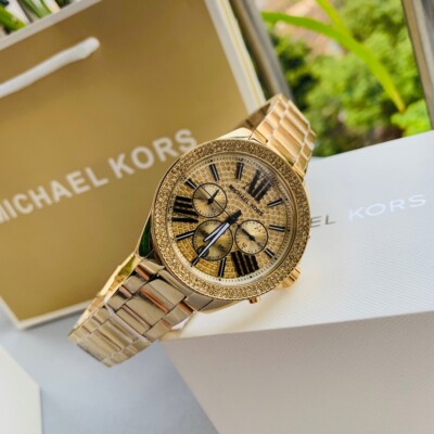 Michael Kors Chronograph Crystal Pave Gold Dial Gold Steel