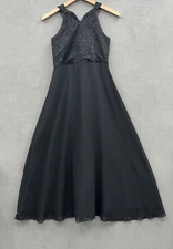 iEFiEL Women’s 12 Lace and Chiffon Midi Party Dress Sleeveless Black NWT