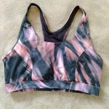 tek gear sports bra medium support  73277 Purple Pink Black Mesh Back 