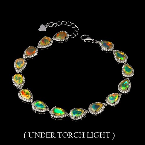 Bracelet En Argent Sterling 925 – Opale De Feu Ronde Et Saphir – Bijou Naturel Ajustable – Fabriqué En Thaïlande