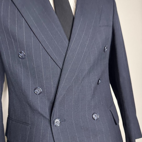 English Manor Men's Suit 40R Blue Stripe Wool Two-Piece Pants 33W Double Breast - Picture 2 of 14