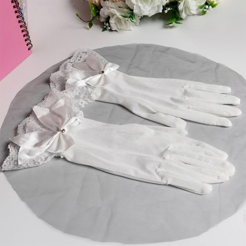 Short Tulle Gloves with Bow Sheer Bridal Gloves Wrist Length for Prom - Picture 4 of 8