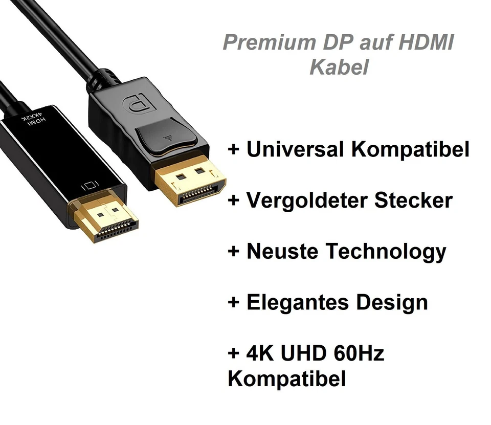 DP auf HDMI Adapter Kabel DisplayPort 1.2 HDMI 1.4 Wandler Full HD 3D 1080p 1,8m - Bild 4 von 4