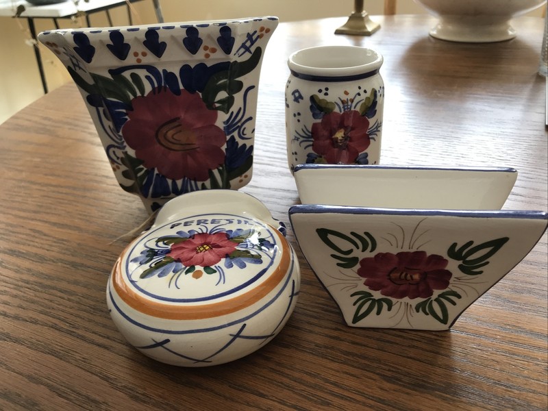 Vintage Hand Painted Ceramic Kitchen Accessories from Spain