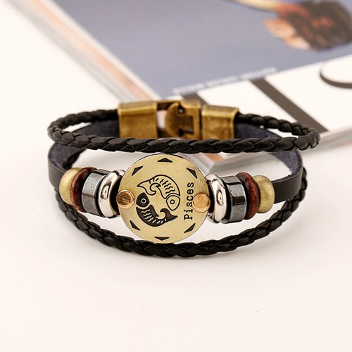 Men 12 Zodiac Vintage Bracelet Fashion Alloy Bracelet with (Pisces) - 第 2/12 張圖片