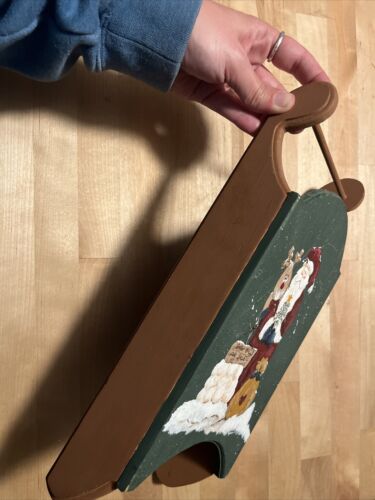 Vintage Hand Painted Wooden Sleigh Christmas Holidays Decor Cute Snowman - Picture 2 of 6