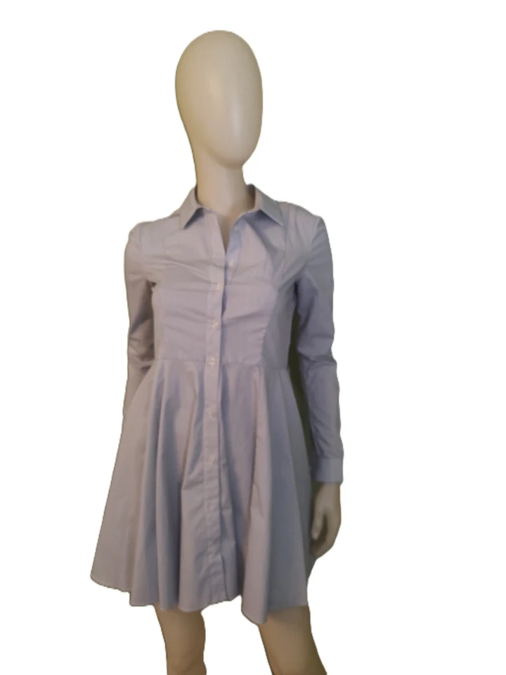 Vestido camisero de algodón manga larga a rayas azul/blanco BCBGeneration-0 Foto 2 de 4