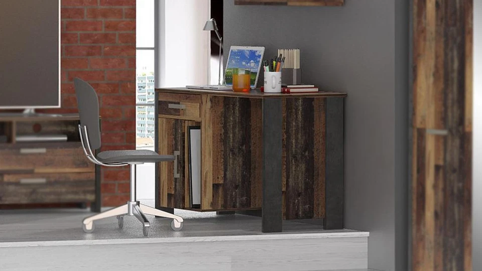 Schreibtisch Clif Computertisch Laptoptisch in old wood vintage Beton dunkelgrau