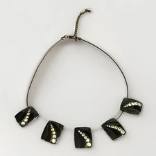 Art Deco Style Necklace Black Enamel Rhinestones Retro Party Power Dressing Vtg