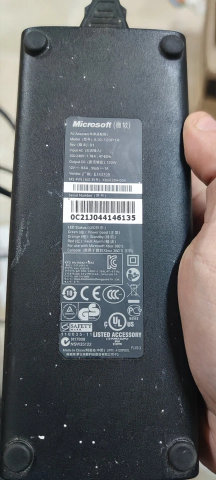 ALIMENTATORE XBOX 360 S ORIGINALE MICROSOFT 200-240V MODEL A10-120P1A - Immagine 2 di 3