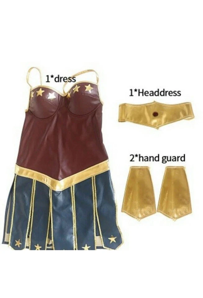 Anime Mujer Maravilla Disfraz Superhéroe Halloween Juegos con disfraces Vestido Conjunto Fiesta Traje Foto 3 de 4