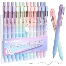 Drawdart Smooth Writing Pens 12 Pcs No Bleed & Smear Black Ink Fine Point 0.5...