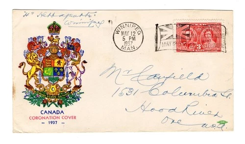 R688 Canada FDC - 1937 George VI Coronation - Winnipeg MB - Cachet FDC Cover