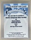 Roman Anthony 2026 Topps Chrome #RA-RA Blue Refractor RC Auto /150 Rookie