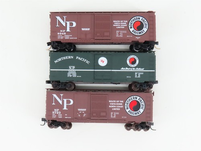 #ad LOT of 3 N Scale Micro Trains MTL NP Northern Pacific 40#x27; Boxcars $36.95